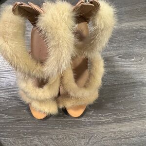 Giuseppe Zanotti Coline Iamina Beige Fur Heels